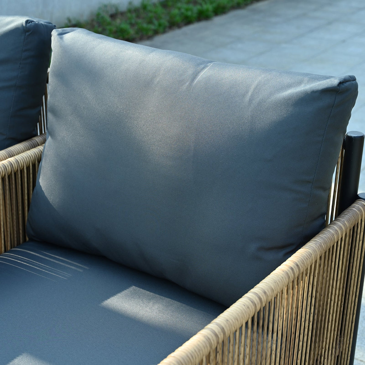 Patio 4-Piece Wicker Sofa Set with Grey Cushions - Brown