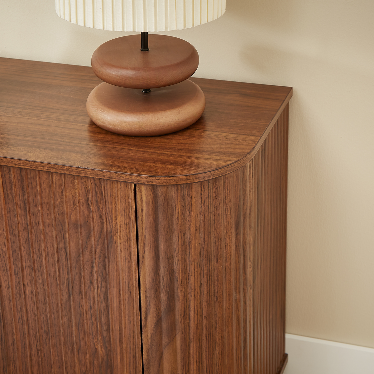 Walnut Sideboard Storage Cabinet with Wave Pattern - 64" Wide