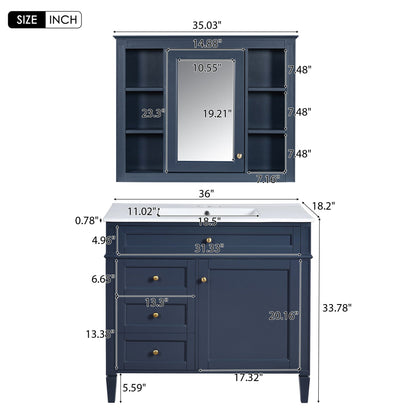 Bathroom Vanity With Mirror Cabinet and Single Sink - Soft-Closing Doors
