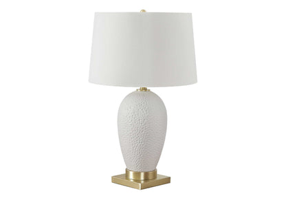 White Ceramic Table Lamp with Linen Shade - Transitional Style - White