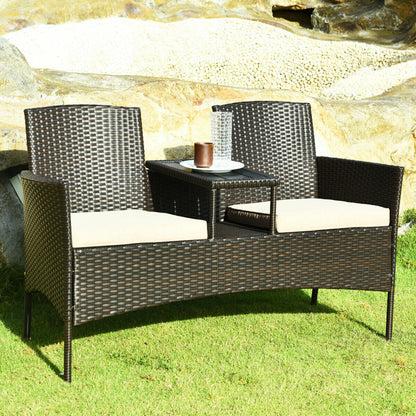 Modern Patio Conversation Set with Built-in Coffee Table and Cushions