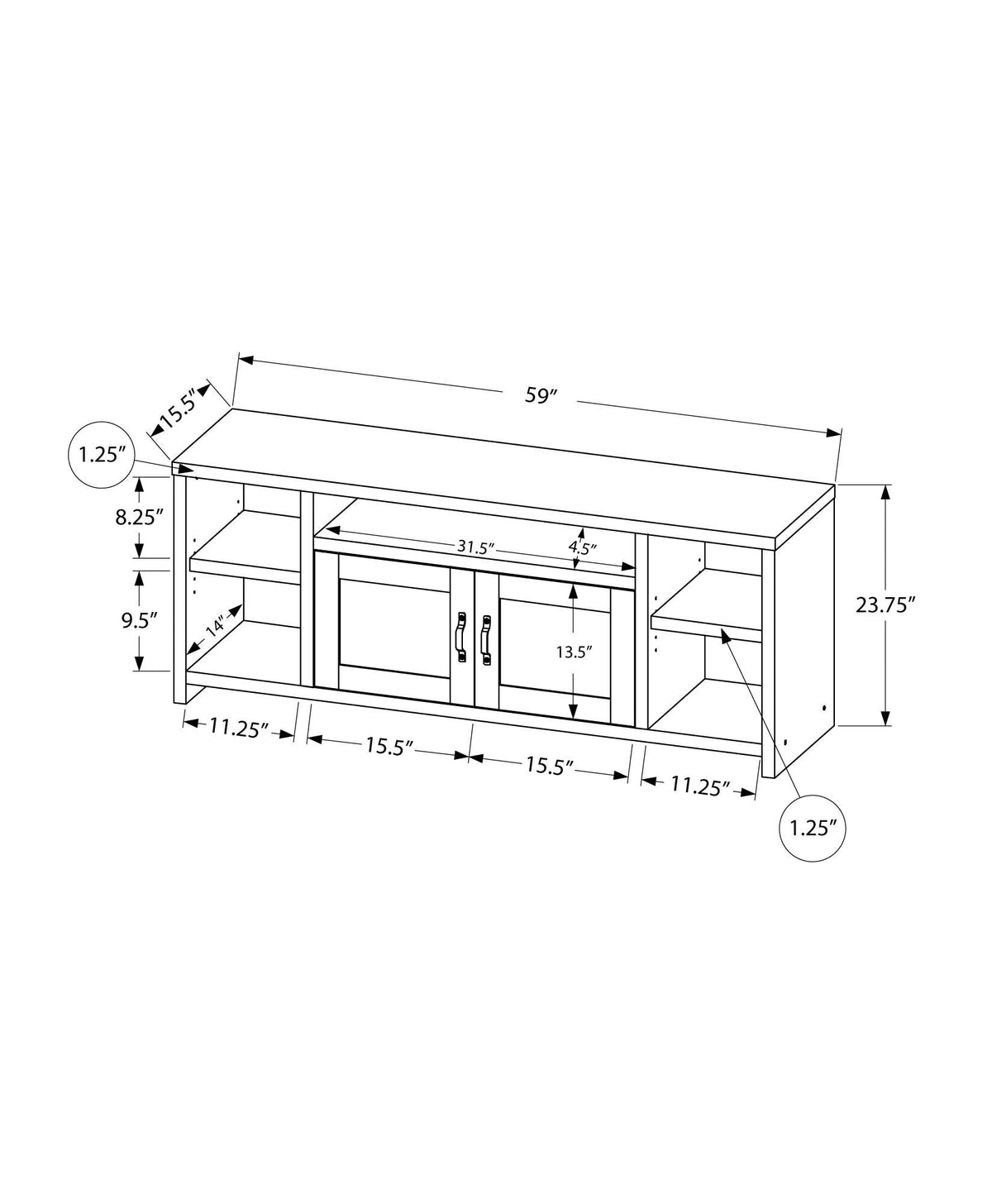 Black TV Stand Console with Storage Shelves - Wood
