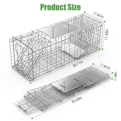 31×12×11" Heavy-Duty Folding Animal Trap | Humane Catch-and-Release Cage
