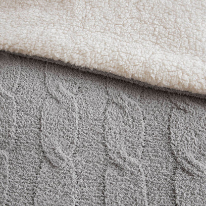 3 Pieces Full/Queen Cable Knit Chenille Comforter Set Gray