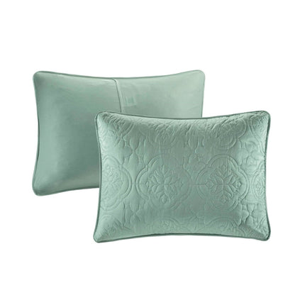 Seafoam 3 Piece Reversible Bedspread Set with Medallion Quilting - Full/Queen