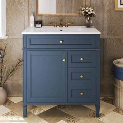 Bathroom Vanity with Ceramic Top Sink and Storage Drawers - Multiple Colors