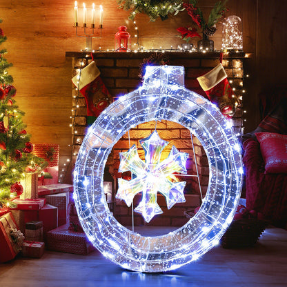 33 Inch Lighted Snowflake Wreath with Hanging Ring and Support Bracket
