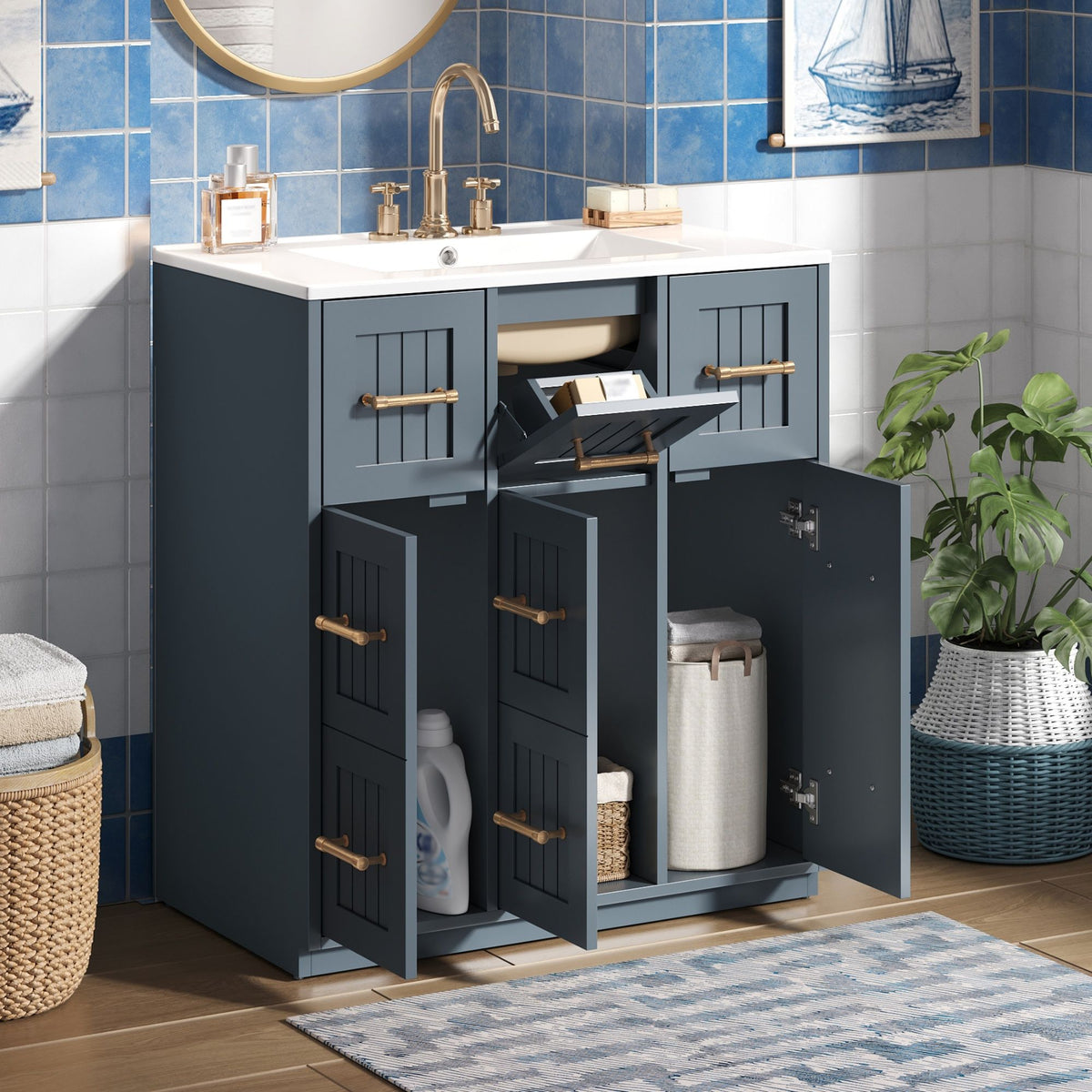 Bathroom Vanity With Undermount Sink and Soft-Close Doors - Blue or Black