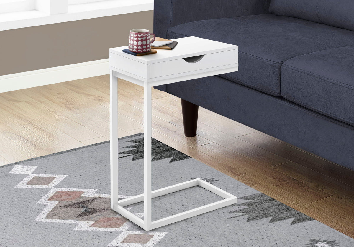 C-Shaped Accent Table with Storage Drawer – Multiple Colors