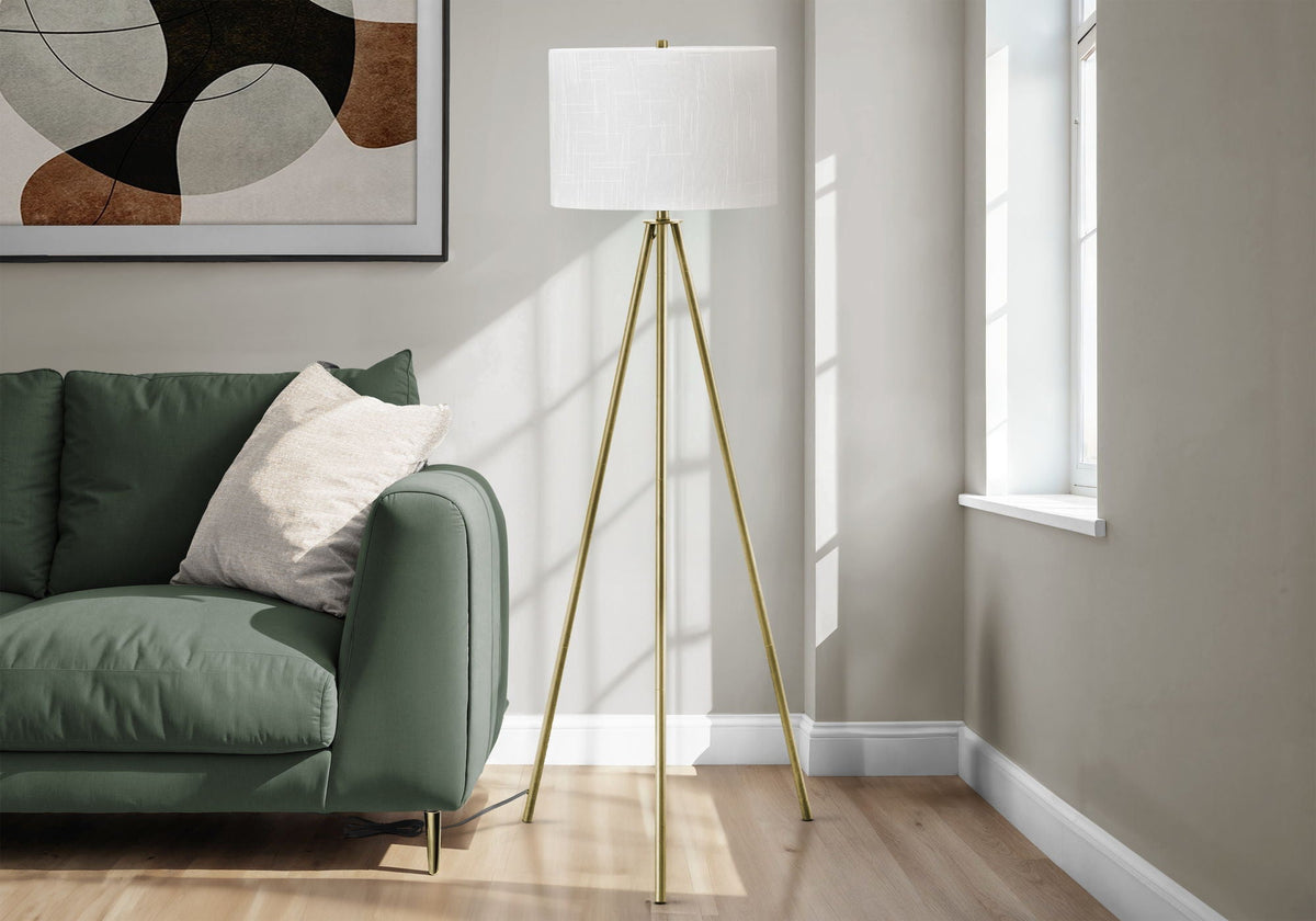 Contemporary Floor Lamp with Metal Tripod and Drum Shade - Black or Beige