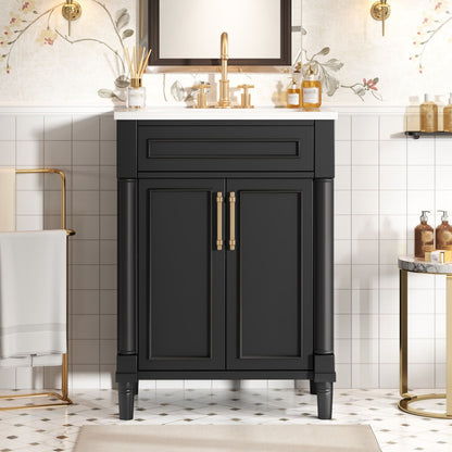 Bathroom Vanity With Integrated Sink and 2-Door Cabinet