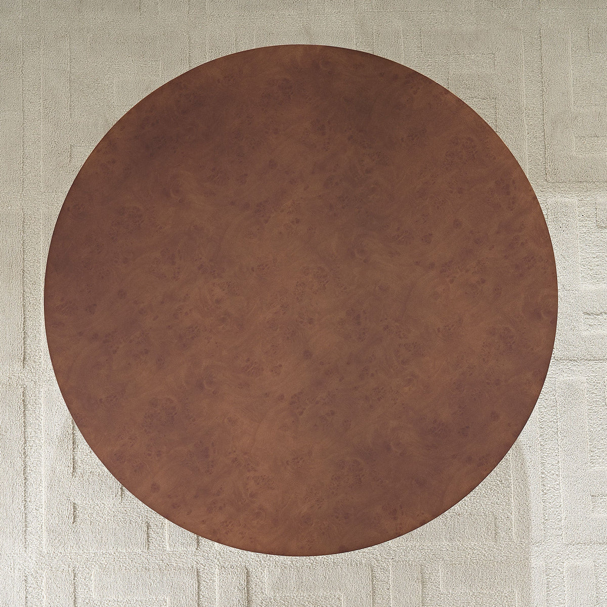 Faux Burl Wood Round Coffee Table with Sturdy Pedestal - Walnut