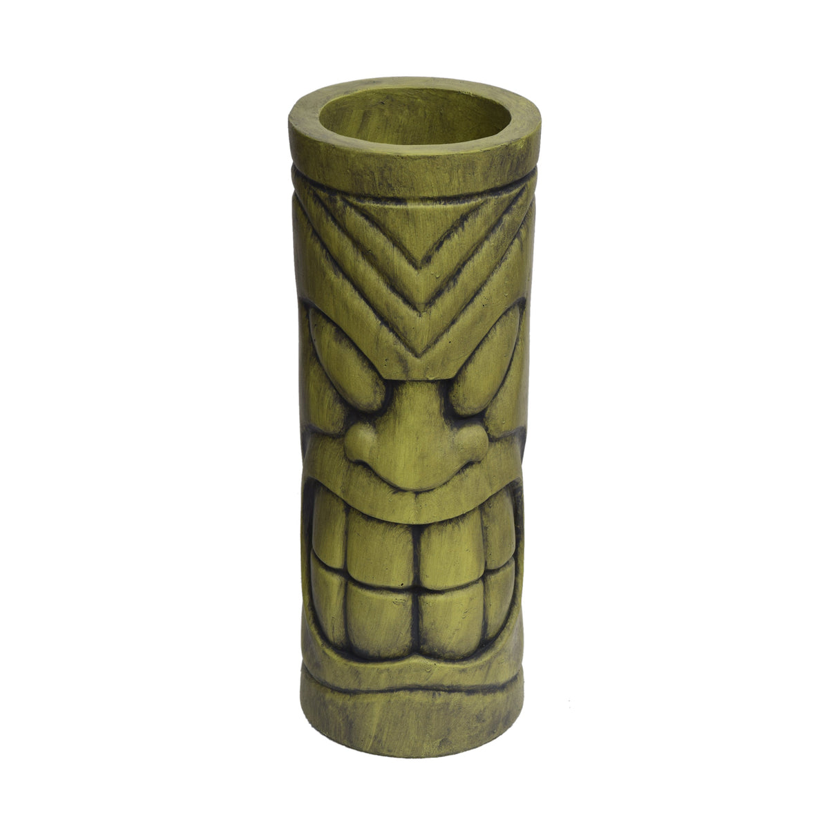 Stone Statue Urn Planter with Tiki Face Design - Antique Green