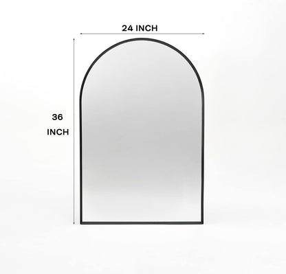 24x36 Inch Arched Bathroom Mirror with Black Metal Frame - Black