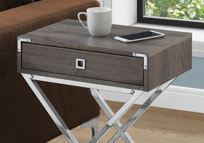 Accent Side Table with Storage Drawer – Metal Frame, Contemporary Design