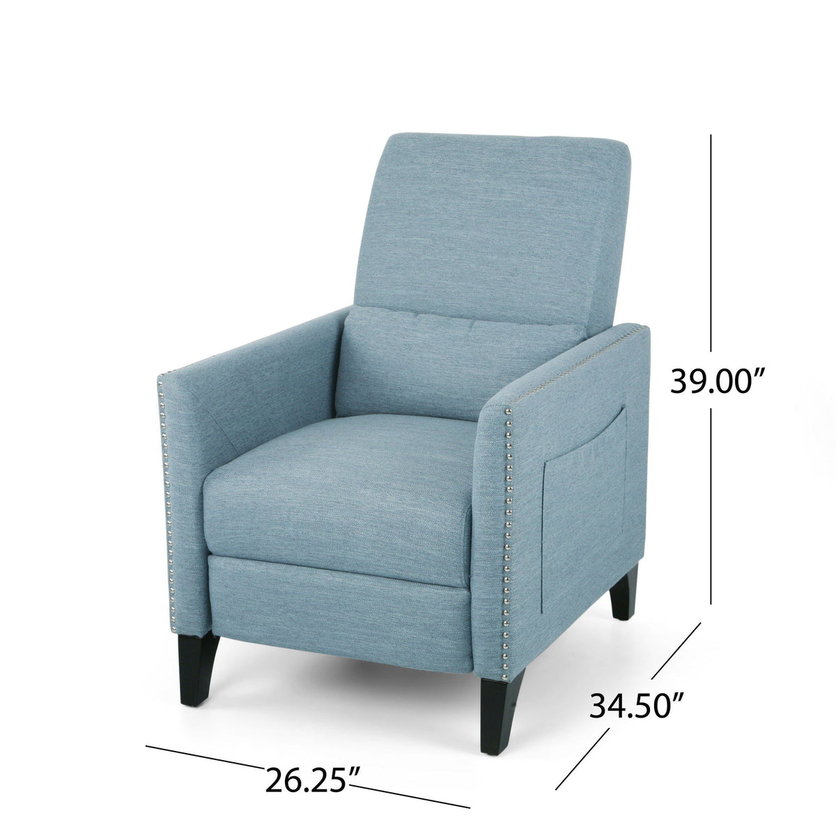 Repose Upholstered Recliner Chair with Nailhead Trim - Light Blue