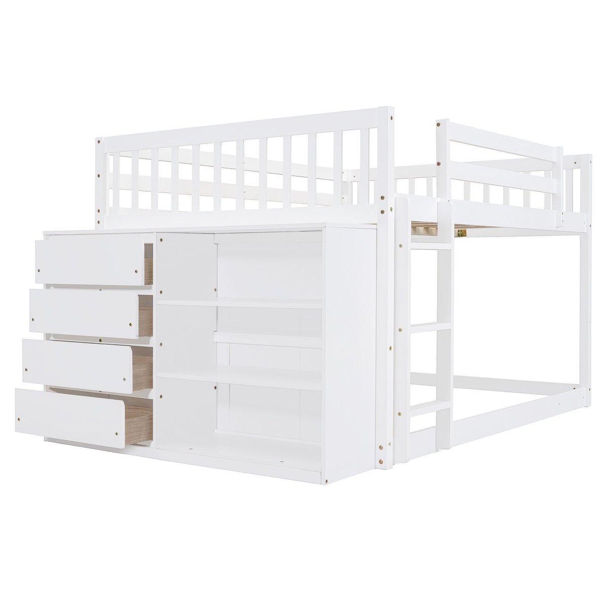 Bunk Bed With 4 Drawers and 3 Shelves - Solid Pine Wood