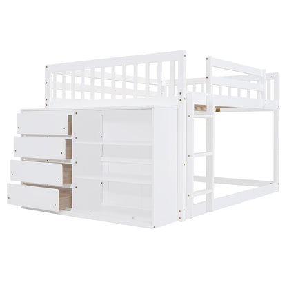 Bunk Bed With 4 Drawers and 3 Shelves - Solid Pine Wood