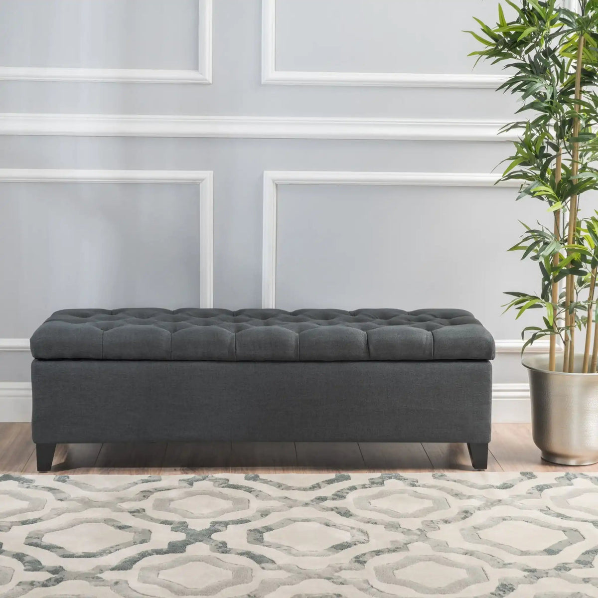 Glouster Contemporary Storage Ottoman with Button Tufted Design - Fabric