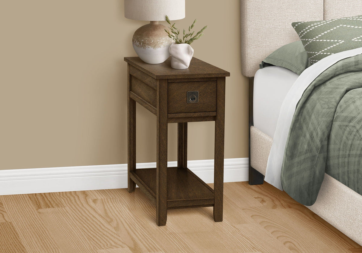 Narrow Wood End Table with Storage Drawer - Multiple Colors