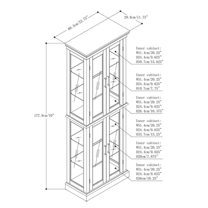 Lighted Curio Cabinet with Adjustable Shelves and Mirrored Back Panel - Dark Brown, Dark Red, Light Brown