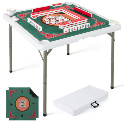 35 Inch 4 Player Game Card Folding Mahjong Table with Cup Holders-Light Green