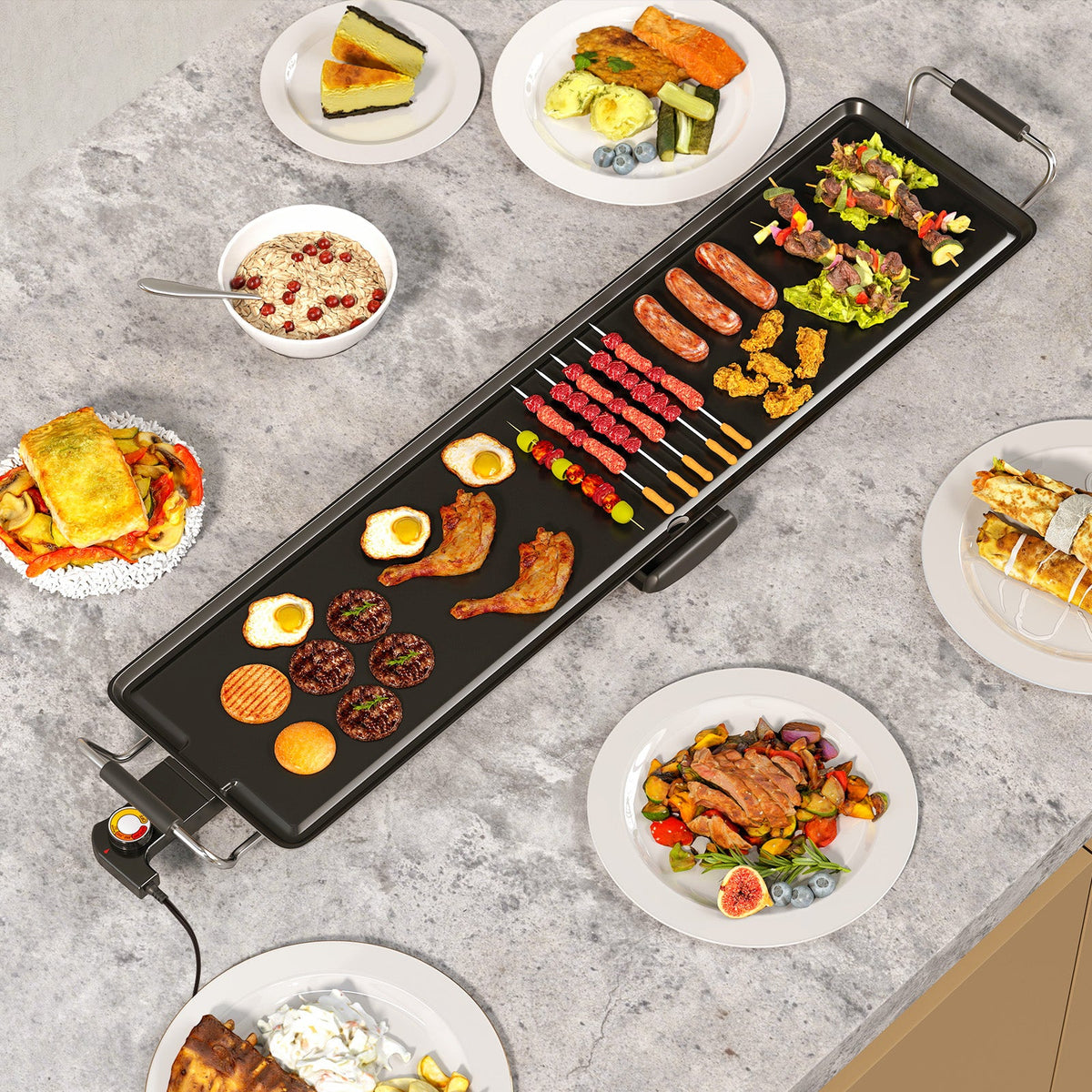 35 Inch Extra Large Electric Griddle with Adjustable Temperature Thermostats and Drip Tray
