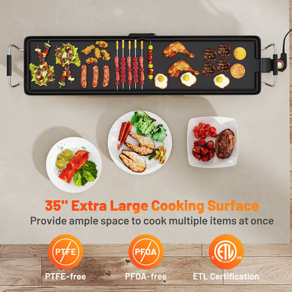 35 Inch Extra Large Electric Griddle with Adjustable Temperature Thermostats and Drip Tray