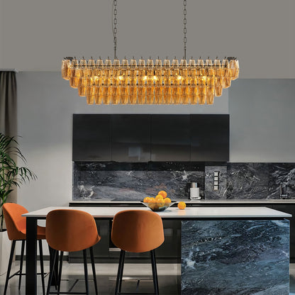 54-Inch Black Rectangular 12-Light Chandelier with Smoke Glass - Black