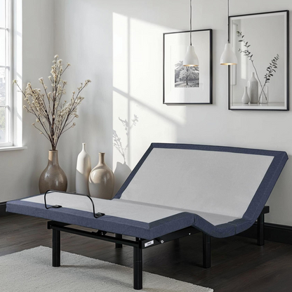 Full Adjustable Bed Base with Massage and USB Ports - Blue-Gray