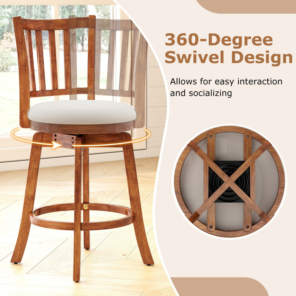 360¬∞ Rotating Counter Height Chairs Set of 4 with Backrest and Upholstered Seat