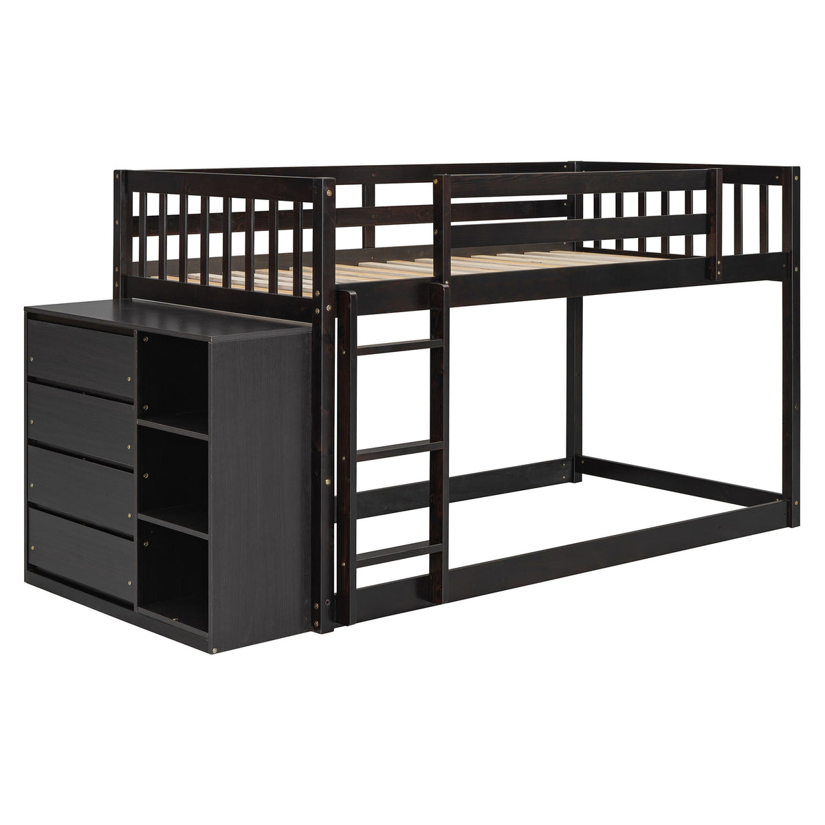 Bunk Bed With 4 Drawers and 3 Shelves - Solid Pine Wood