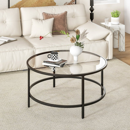 36 Inch Round Coffee Table with Tempered Glass Tabletop