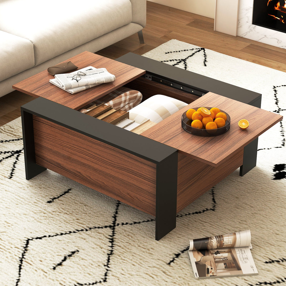 36.5 Inch Coffee Table with Sliding Top and Hidden Compartment