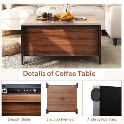 36.5 Inch Coffee Table with Sliding Top and Hidden Compartment