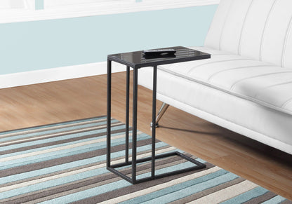 C-Shaped Accent Table with Tempered Glass Top - Black or Dark Brown