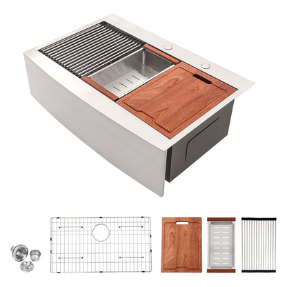 Modern Farmhouse Drop-In Workstation Kitchen Sink with Apron Front - Gray