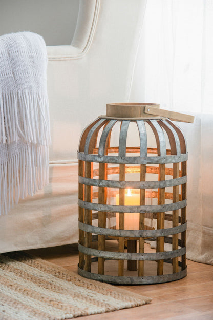 Decorative Wooden Lantern with Handle - Pearl Silver