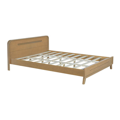 Pine Solid Wood Queen Size Bed in Rustic Yellow