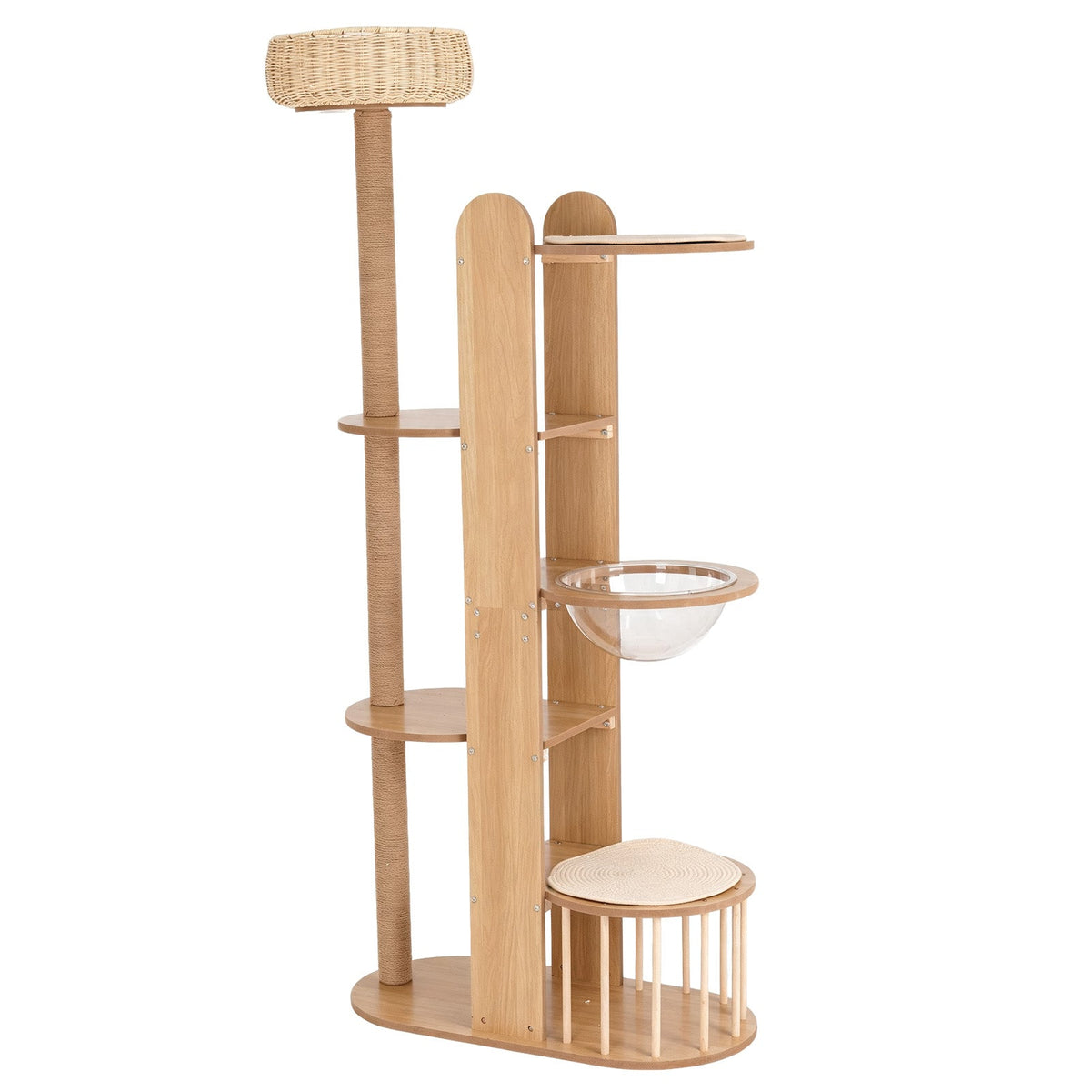Multi-Level Wood Cat Tree Tower with Sisal Scratching Post - Natural Wood