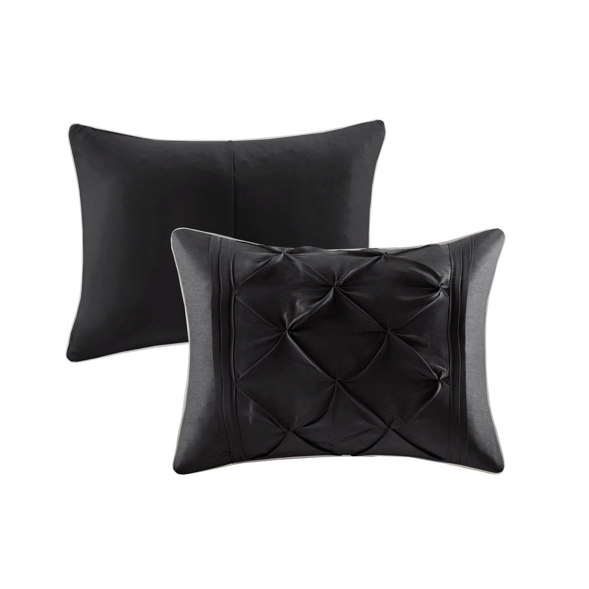 Black 7 Piece Tufted Comforter Set with Embroidered Details - King
