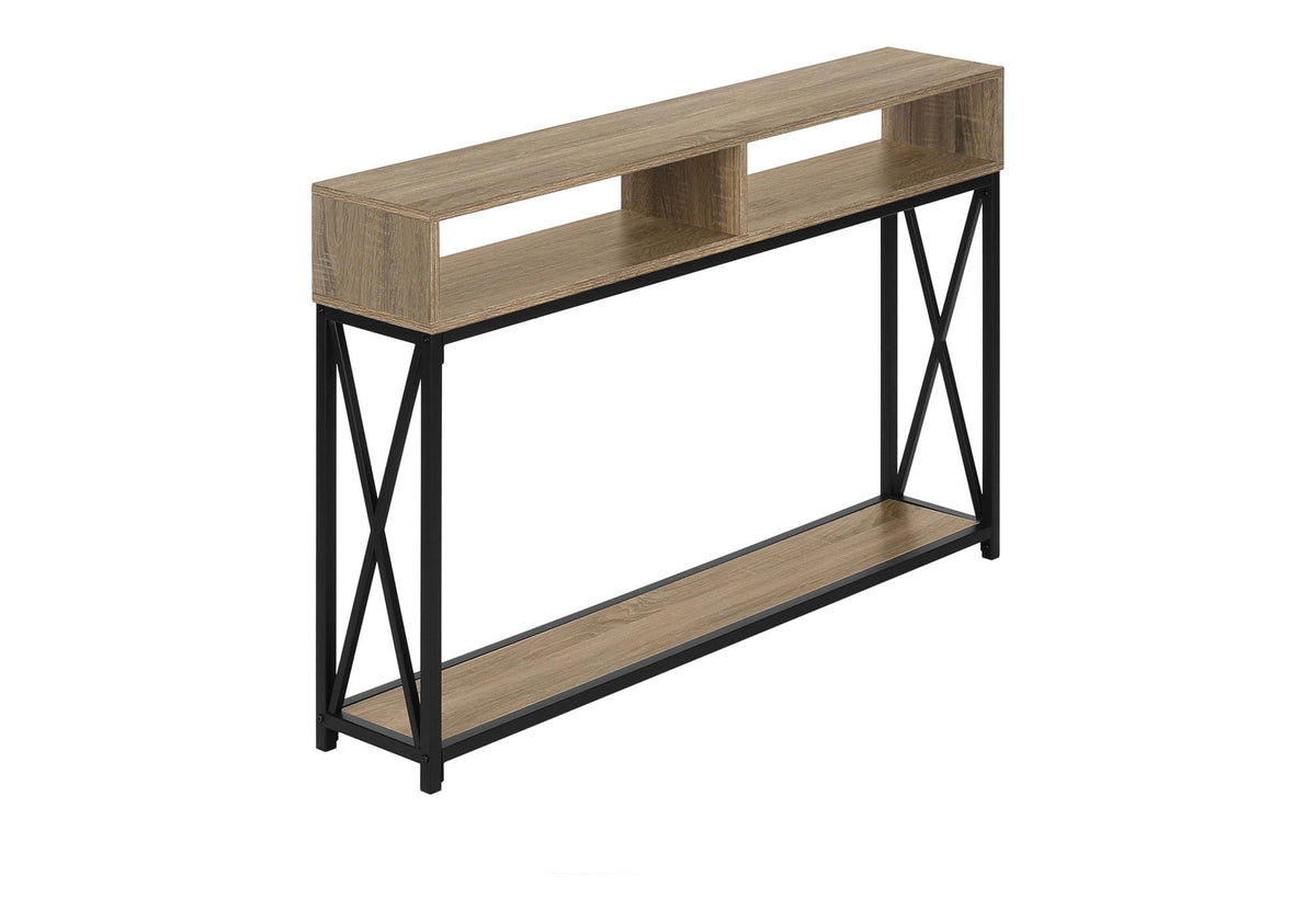 Contemporary Console Table with Metal X-Frame - Light Brown, Dark Brown, Dark Gray