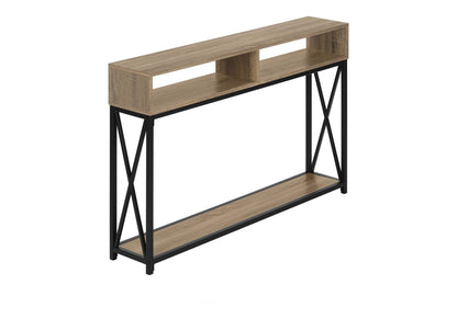 Contemporary Console Table with Metal X-Frame - Light Brown, Dark Brown, Dark Gray