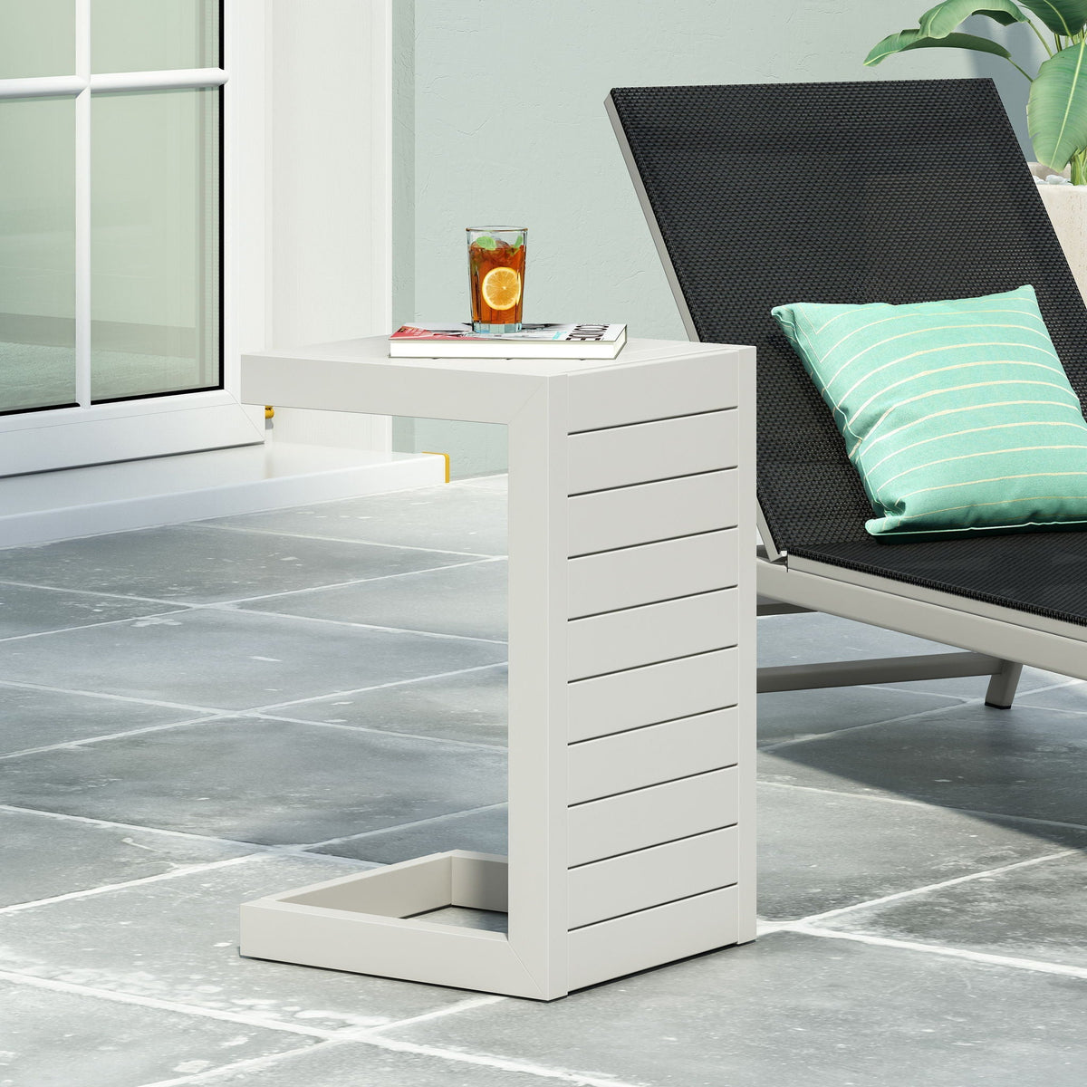 Aluminum Outdoor C-Shaped Side Table with Rust-Resistant Finish - Multiple Colors