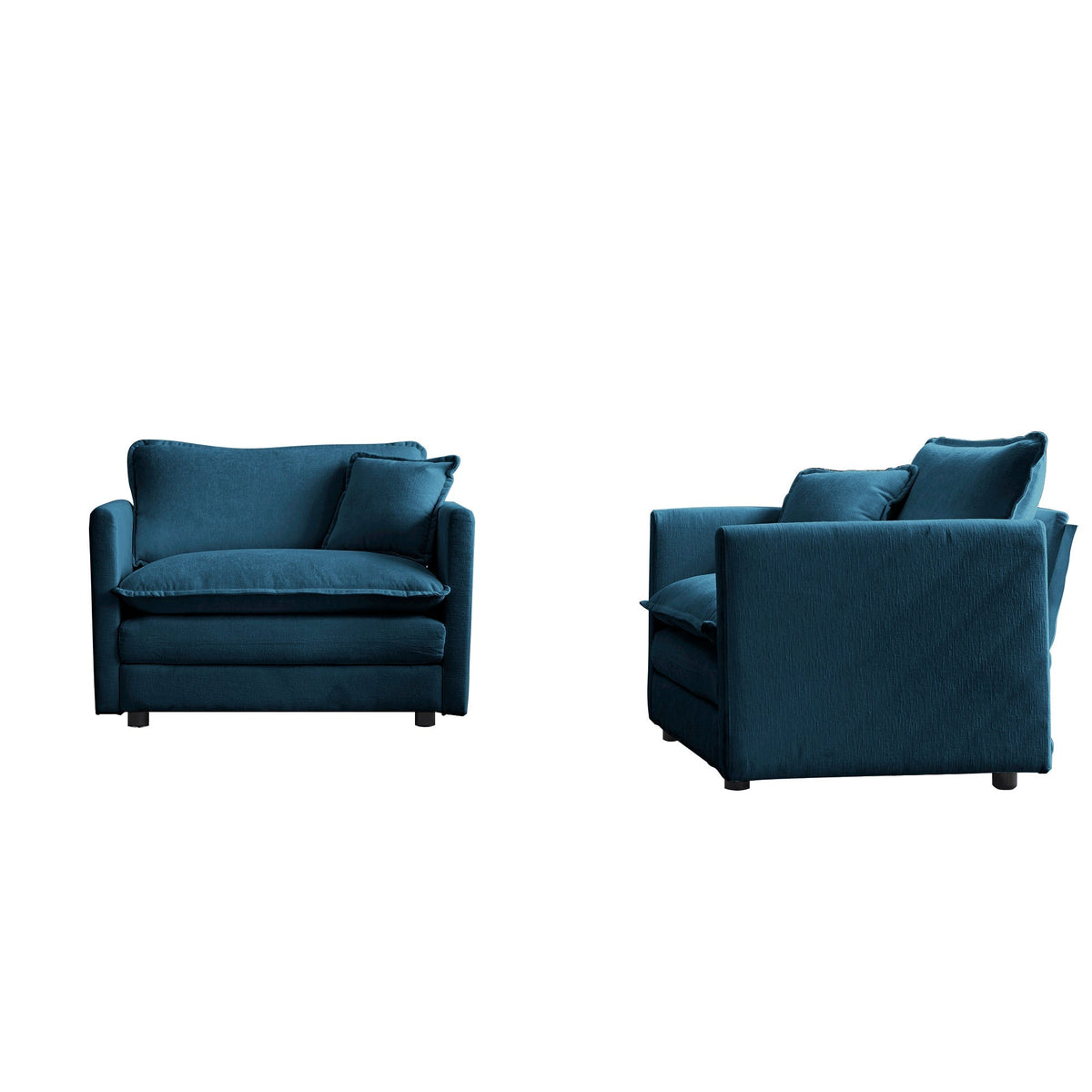 Blue Chenille Upholstered Accent Chair Set of 2 with Solid Wood Frame