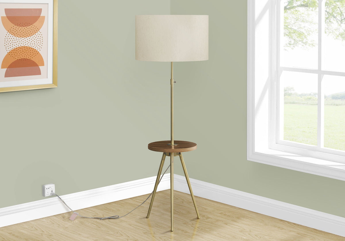 Modern Floor Lamp with Adjustable Height and Built-In Shelf - Black or Gold