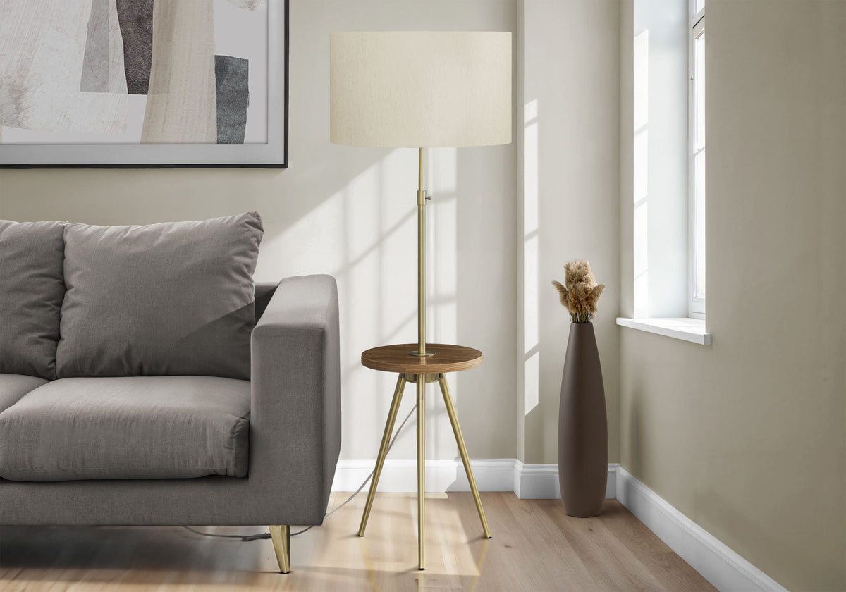 Modern Floor Lamp with Adjustable Height and Built-In Shelf - Black or Gold
