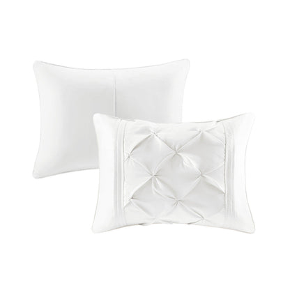 7 Piece Tufted Comforter Set with Hypoallergenic Filling - White
