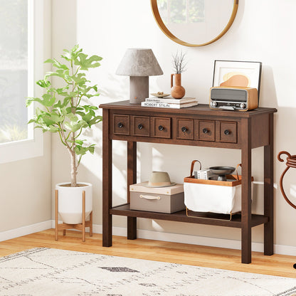 38 Inch Rustic Console Table with 2 Drawers and Bottom Open Shelf-Espresso
