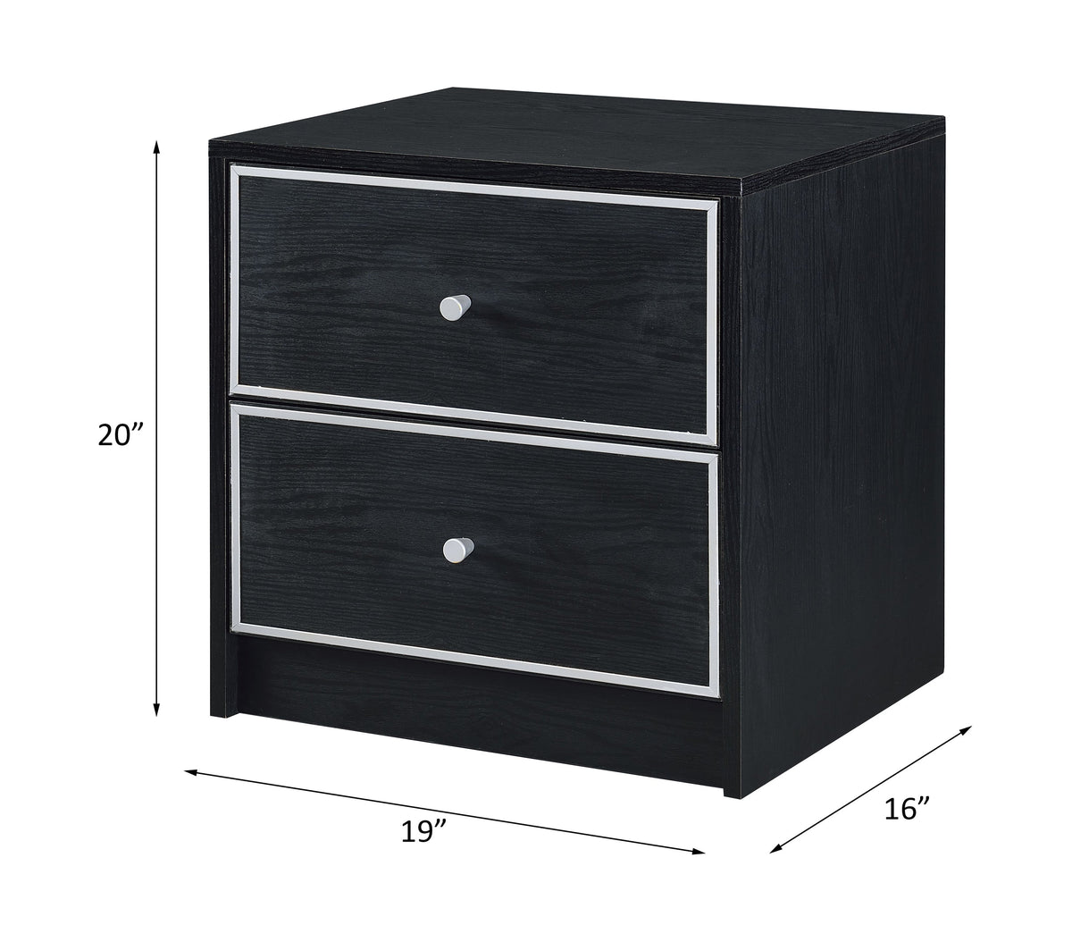 Modern Black Nightstand Table with Two Drawers - Black